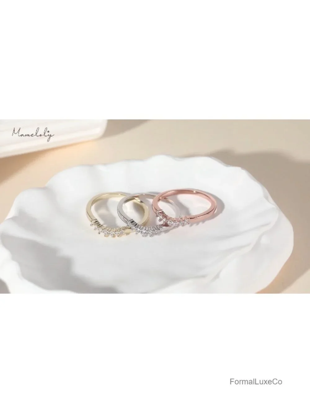 14K Gold Plated Curved CZ Wedding Band Ring Stackable Dainty Simulated Diamond